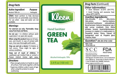 Kleen Hand Sanitizer  Green Tea 100ml Label (Kleen Greentea 100ml)